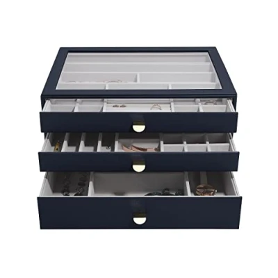 Bild av Stackers Navy Pebble Supersize smyckeskrin set med 3 (med lådor)