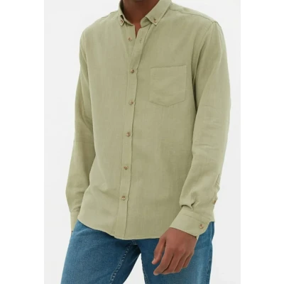 Bild av Trendyol Man Slim Basic skjorta krage vävd skjorta, Khaki, S