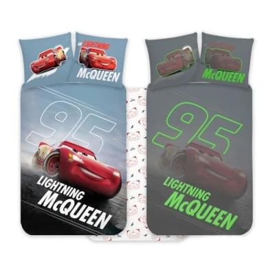 Bild av Disney Cars McQueen sängkläder 100 x 135 cm och örngott 40 60 cm, självlysande för barn, vändbara pojkar flickor, mjuka ventilerande,