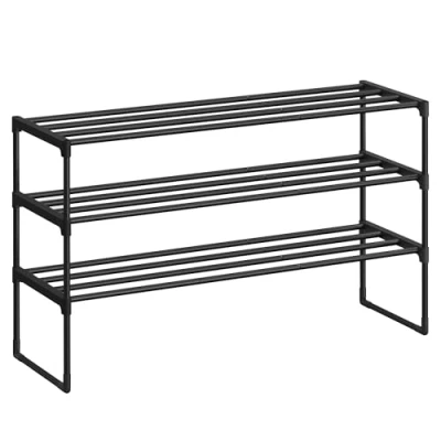 Bild av Songmics Skohylla 3 nivåer, uppsättning av 2 skoställ metall, skoförvaring, skoförvaring för 1215 par skor, stapelbar, hall vardagsrum sovrum, 30 x 92 55 cm, svart LSA303B22