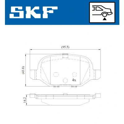Bild av SKF VKBP 90414 Jeu de plaquettes frein non préparé pour indicateur d&#039;usure FIAT: 500 3 portes, C Cabriolet