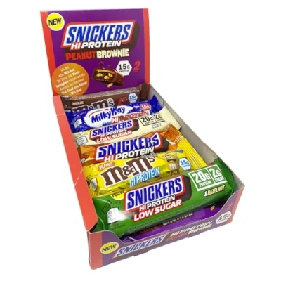 Bild av Snickers, Mars, M&amp;M&#039;s, Bounty Protein bar proteinbar Mix Box, 12 + gamer sopps druvsocker (Best Of Mix, barer)