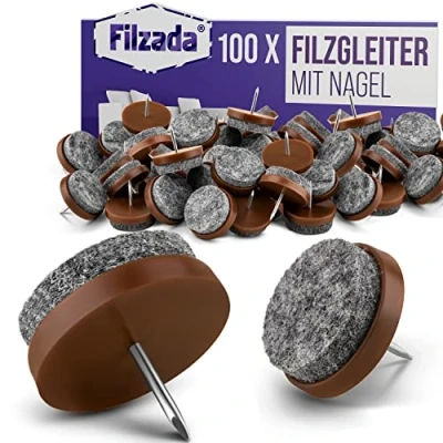 Bild av Filzada® 100x filtglidspik Ø 24 mm (brun) professionell möbelglid/stolglidfilt för spikning