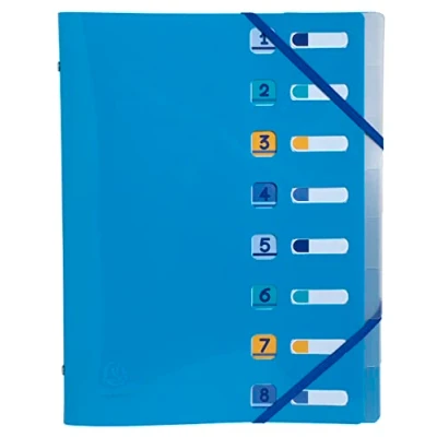 Bild av Exacompta Ref. 56110E 1 Bee Blue sorterare med resårband och utskurna fönster omslag insida i återvunnen PP 8 fack för A4 storlek 25 x 32 cm slumpmässiga färger