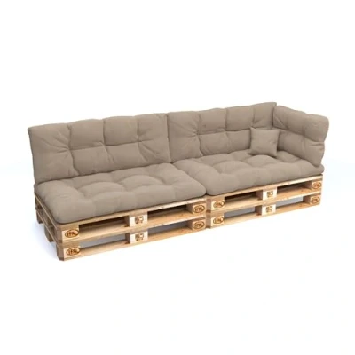 Bild av POKAR pallkuddar, set om 6 med vacker quiltning, kudde: 2x sittdynor 120x80cm + ryggdynor 120x40cm 1x sidokuddar 60x40cm kudde 40x40cm, pallsoffa, utan pallar, beige