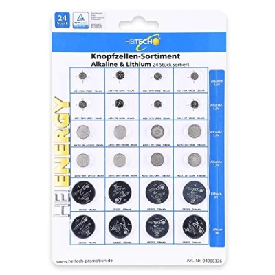 Bild av HEITECH 24 pack alkaliska och litiumknappcellsbatteri 2x AG1/2x AG3/4x AG4/4x AG10/4x AG13/2x CR2016/2x CR2025/4x CR2032 1,5V 3V knappbatterier läckagesäkra