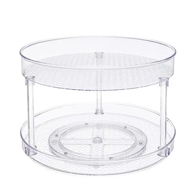 Bild av Amazon Basics Lazy Susan Roterande hylla, 2 nivåer, transparent, organizer, 30,5 cm