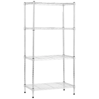 Bild av Amazon Basics Smal förvaringsenhet med 4 höjdjusterbara hyllor och nivelleringsfötter, 363 kg maxvikt, krom, 34 cm D x 58,9 B 121,9 H