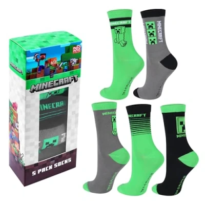 Bild av Minecraft Creeper strumpor sneakers också med presentförpackning, hög andel bomull, för pojkar 3 och 5 par, Grön, 27 30