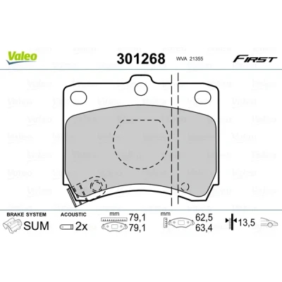 Bild av VALEO 301268 Jeu de plaquettes frein FIRST Essieu avant contact signal d&#039;usure inclus sans tôle anti bruit KIA: Pride 3/5 portes
