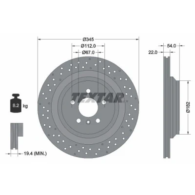 Bild av TEXTAR PRO 92283703 Disque de frein 345 22 05/06 112 ventilé l&#039;intérieur, troué revêtu sans boulon fix roue, moyeu roue