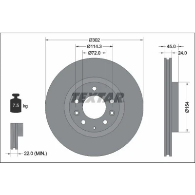 Bild av TEXTAR Disque de frein MAZDA: RX 8 PRO 24mm 05/08 114,3mm ventilé l&#039;intérieur revêtu 92261503 F15133251,F15233251,F15233251A,98200261501PRO