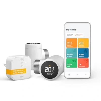 Bild av tado Smart Heating Thermostat X, Starter Kit with Bridge Heat Control via App and Speaker (Alexa, Siri, Google Assistant), Save Energy, Diy Installation, Not Compatible V3+