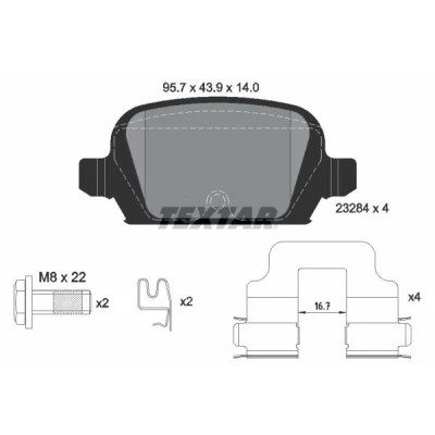 Bild av TEXTAR 2328404 Jeu de plaquettes frein avec indicateur d&#039;usure vis d&#039;étrier accessoires OPEL: Corsa C 3/5 portes, Tigra Twintop
