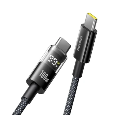 Bild av Baseus USB C kabel med Digital Skärm, 100W Type till Snabbladdningskabel 480mbps, Flätad Tråd, Kompatibel iPhone16/16Pro/16Pro Max/15, Samsung S24U, Macbook, Surface Laptop, 1m