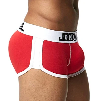 Bild av JOCKMAIL boxershorts för män med rumpa underkläder atletiska cykelunderkläder kort bomull utbuktning fram och bak vadderad push up kopp underkläder, Röd, XL