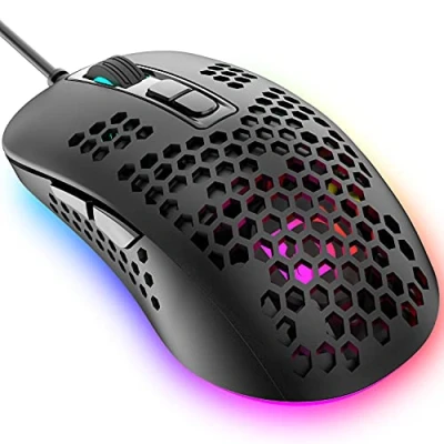 Bild av Ultra lätt trådbunden spelmus, ergonomisk lättviktig honungskaka design, 4 typer av RGB andningsbakgrundsbelysta möss, justerbara DPI upp till 2400, USB optiska möss (svart)