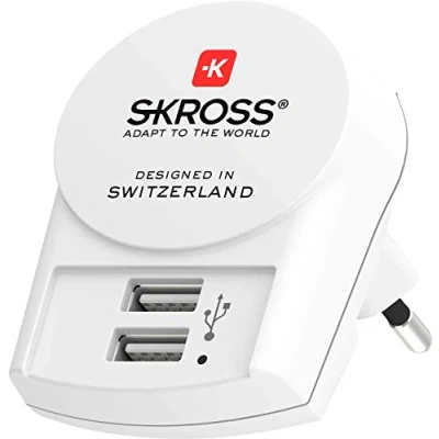 Bild av SKROSS 1.302421 USB laddare för användning hemma eller på resor i Europa, länder med Schuko eurokontakt, 2 portar, nätdel, 5 V max. / 2,4 A