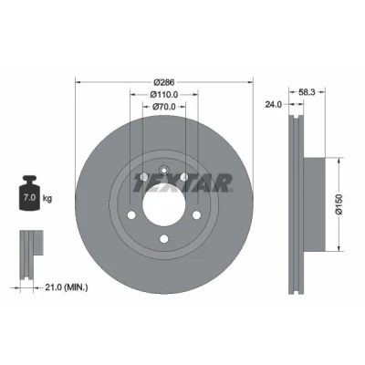 Bild av TEXTAR PRO 92066903 Disque de frein 286 24 05/06 110 ventilé l&#039;intérieur revêtu sans boulon fix roue, moyeu roue