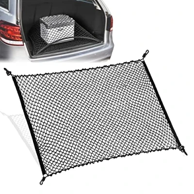 Bild av Tusenpy Bagagerumsnät för bil med 4 krokar, elastisk nylon fast bagagenät, lastnät biltak (svart)