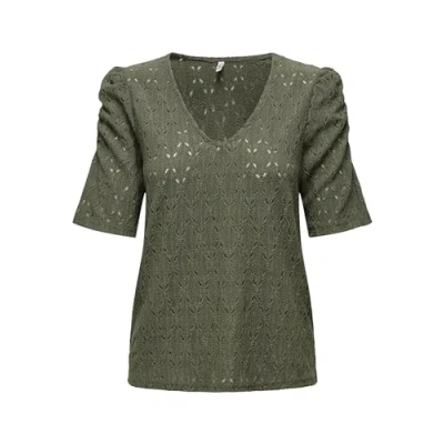 Bild av ONLY Onlrosa S/S V hals puff topp JRS t shirt, BRUN, XS
