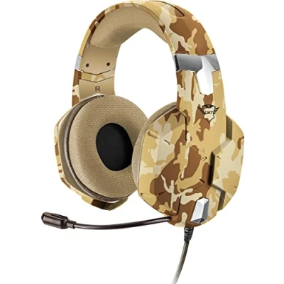 Bild av Trust Gaming Headset GXT 322D Carus med mikrofon, justerbart pannband och flexibel trådbunden, 1 m nylonflätad kabel, för Xbox One, Series X, PS4, PS5, Nintendo Switch Desert Camo
