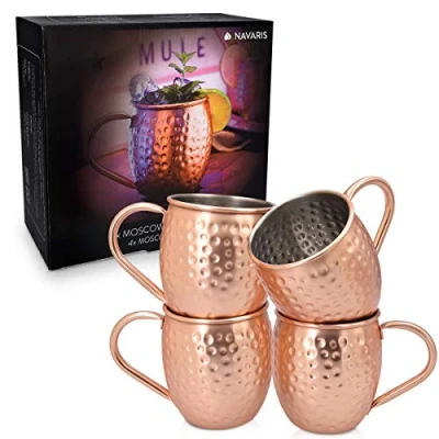 Bild av Navaris Moscow Mule muggar, set om 4 x kopparkoppar för Moskva Gin öl cocktail Mug mugg slät kopp i rostfritt stål med koppar