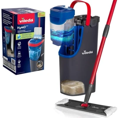 Bild av Vileda H2PrO Flat Mop Platt Golvrengörare Rent och Smutsigt Vattenseparering Designad för att spara vatten Enhandsanvändning Kompakt design Rengöring med mikrofiber