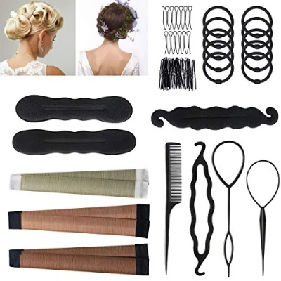 Bild av URAQT 26 st Hårstyling Tillbehör Kit Set Knut Tillverkare Hårfläta Verktyg för Att Göra DIY Hårstilar Svart Magisk Hårtwist Styling Flickor Eller Kvinnor