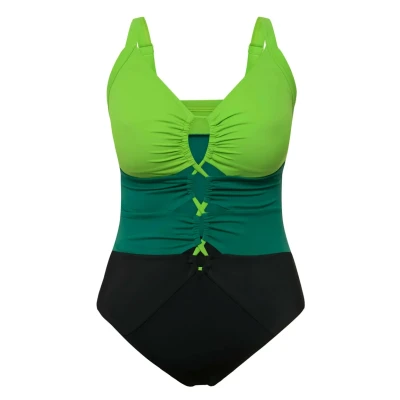 Bild av Ulla Popken Colorblock Plunging Neckline Baddräkt, Storlek: 46, Black