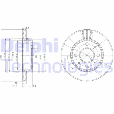 Bild av DELPHI BG3206 Disque de frein 232 18 4 ventilé huilé non traité sans roulement roue, bague ABS NISSAN: ALMERA 1 Hatchback,