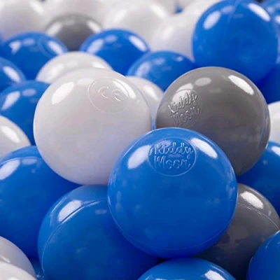 Bild av KiddyMoon 700 Ø 7 cm barnbollar, lekbollar för bollbad, baby, plastbollar, tillverkade i EU, grå/vit/blå