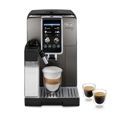 Bild av De&#039;Longhi Dinamica Plus ECAM380.95.TB, helautomatisk kaffemaskin med LatteCrema mjölksystem, cappuccino, 24 recept, 3,5 tums TFT färgskärm, 1450 W, titan/svart