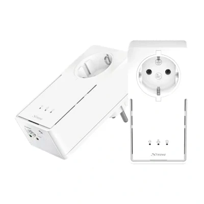 Bild av STRONG Powerline 2000 Kit nätverksadapter (upp till Mbit DUO/S, integrerat uttag, Fast Ethernet LAN, Powerlan) vit, POWERL2000DUOEU