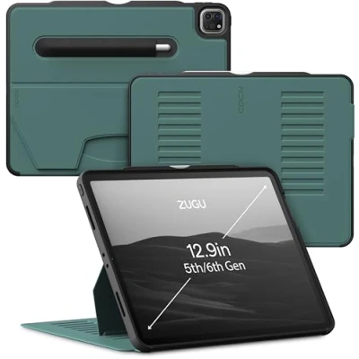 Bild av ZUGU iPad Pro 12.9 Case 2022/2021 5 &amp; 6 Generation fodral Ultra slimmat skyddshölje trådlös Apple Pencil Laddning Bekväm 10 vinkels Magnetic Stativ Skal automatisk vila/väckning [ Grön ]