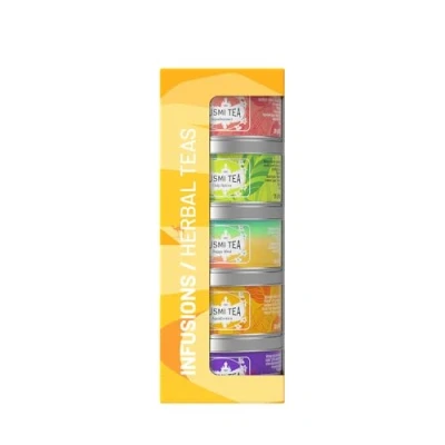 Bild av Kusmi Tea The Herbal Teas Presentask Assorterade ekologiska teer Presentidé för män och kvinnor Noter av frukt, mandel, kryddor ingefära 5 askar à 25g
