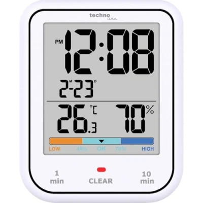 Bild av Technoline WT380 digital badrumsklocka med hygrometer och termometer vattentät duschtimer nedräkningsfunktion stor LCD display datumvisning vit