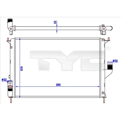 Bild av TYC 728 0057 Radiateur du moteur 585 416 23 ailettes jointes mécaniquement DACIA: Duster SUV, Sandero I, Logan I MCV