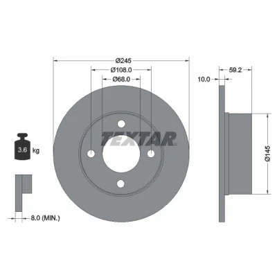 Bild av TEXTAR 92026100 Disque de frein 245 10 04/04 108 plein sans boulon fix roue, moyeu roue AUDI: 80 B4 Berline, Coupe B3, Avant