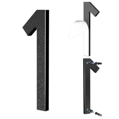 Bild av Yafimea Husnummer 15 cm svart, Självhäftande eller skruvmontering, modern svävande 3D design, väderbeständig plast för yttervägg staket (1)