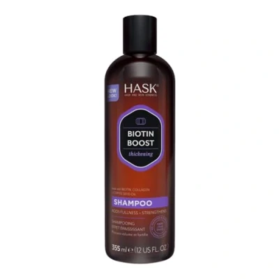 Bild av HASK Biotin Boost schampo stärkande, för alla hårtyper, färgsäker och djurförsöksfri flaska med 355 ml