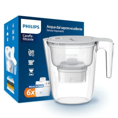 Bild av Philips Vattenfilterkanna 6 Micro X Clean ersättningsfilterpatroner, snabbt flöde, vit, 2,6 liter, elektronisk timer