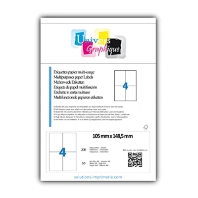 Bild av 200 A6 etiketter 105 x 148,5 mm 50 A4 ark Momsreducerbar till skillnad från vissa säljare (automatisk entreprenörer) Ref UNIVERS GRAFIC UGC006 148