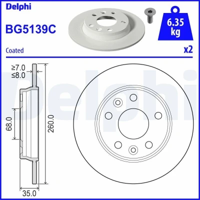Bild av DELPHI BG5139C Disque de frein 260 8 5 plein revêtu non traité sans roulement roue, bague ABS RENAULT: Zoe