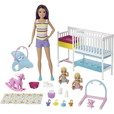 Bild av Barbie GFL38 Skipper Babysitters Inc, Nap ’n’ Nurture Nursery lekset med Dockor, Möbler och Mer Än Tio Delar, För barn från 3 år