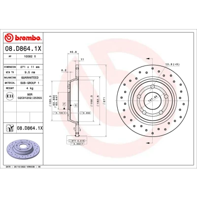 Bild av BREMBO 08.D864.1X Disque de frein 271 11 5 plein, perforé revêtu FORD: Focus Mk4 3/5 portes, Turnier, Berline