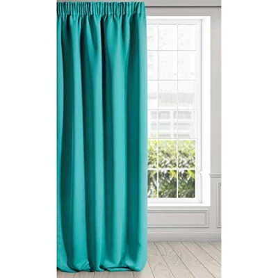 Bild av Eurofirany Logan gardin ogenomskinlig, mörkläggningsgardin, satin mörkläggningsgardin med veckband 1 st. Elegant, slät, enfärgad, vardagsrum, sovrum, turkos, 135 x 270 cm