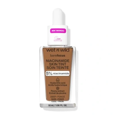 Bild av Wet n Wild Bare Focus Niacinamide Skin Tint, Lätt Foundation med en Byggbar Formula, Berikad Hyaluronsyra och Vitamin E för Upplysande Look, Deep