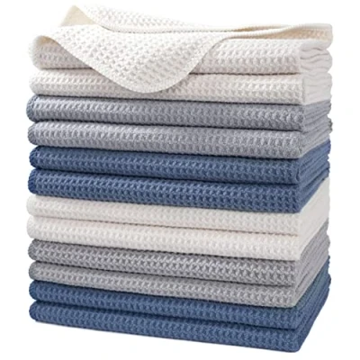 Bild av Polyte Premium Rengšringsduk fšr kšk och disk vŒffelbindning mikrofiber 12 pack mšrkblŒ, grŒ, off white 40 x 71 cm