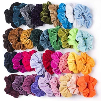 Bild av 36 st hårsnoddar sammet elastiska hårband scrunchy rep hårsnodd för kvinnor flickor (36 färger)